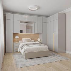 Guarda-roupa Modulado de Canto 12 Peças 17 Portas 2 Mesas de Cabeceira Jade Cabecasa