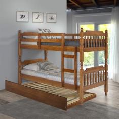 Conjunto Beliche torneado com Cama Auxiliar em Madeira Maciça Mv Outle