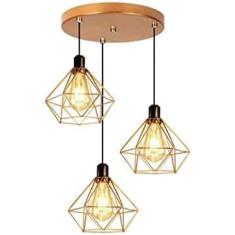 Kit 3 Lustres Pendentes Diamante Cobre Aramado E27 El39