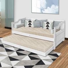 Sofá Cama Madeira Maciça Com Auxiliar + 2 Colchões Atraente Branca