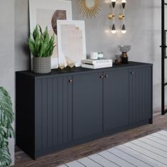 Buffet Aparador 4 Portas 100% MDF Chumbo 152cm Lia Cimol Preto
