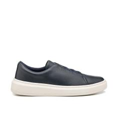 Tenis Casual Sneaker Couro Collins Masculino Marinho Calce Facil Elastico Solado Costurado