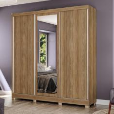 Guarda-Roupa Casal Kappesberg 3 Portas  Reversiveis de Correr 3 Espelhos 3 Gavetas Nogueira