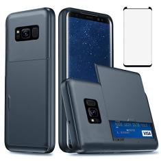 Asuwish Capa de telefone para Samsung Galaxy S8 com protetor de tela de vidro temperado e suporte para cartão de crédito capa carteira rígida acessórios para celular híbrido Glaxay S 8 Gaxaly 8S Edge
