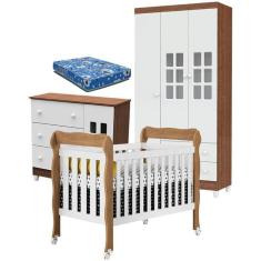 Quarto de Bebê Mariah 3P com Berço Lila Branco Acetinado Amadeirado com Colchão - Carolina