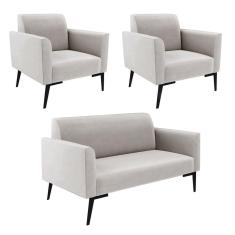 Sofá Namoradeira Com 2 Poltronas Pés Villach Marisa Veludo D03 - D\`rossi Cor Cinza