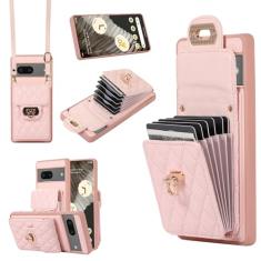 Capa carteira acordeão para Google Pixel 8, capa de telefone de couro com 6 compartimentos para cartão e fecho de metal, capa de telefone à prova de choque com cordão transversal ajustável para