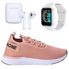 Kit Tênis Esportivo Feminino com Fone Sem Fio e Relógio Inteligente - 