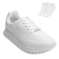 Tênis Casual Feminino Flatform Conforto Vizzano Original (Branco, BR, Adulto, Numérico, 36)