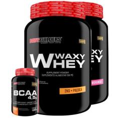 KIT 2x Waxy Whey 2kg + BCAA 1kg Tangerina - Bodybuilders,  Morango e P