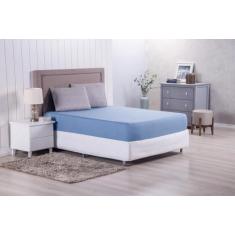 Jogo de Lençol Modern 3 Peças Queen Percal de Poliéster 300 Fios Azul 