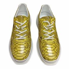 Tênis masculino autêntico de couro verdadeiro, cor dourada, chique, serpentina, couro exótico, masculino, casual, cadarço, Dourado, 41