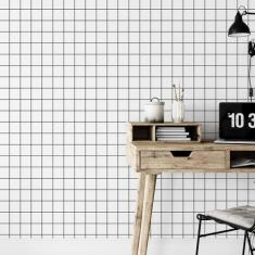 Papel de Parede Branco Geométrico Quadriculado Grid 57x270cm - Quartin