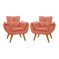 Kit 02 Poltronas Decorativas Opala Suede Rosa Bebê - Dora Bela, .125