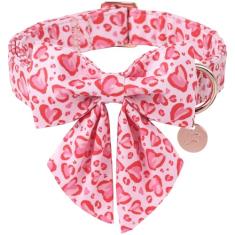 UP URARA PUP Coleira de Dia dos Namorados com gravata borboleta, gravata borboleta de coração rosa com fivela de metal, coleira de presente de dia dos namorados para filhotes, meninas, meninos ou