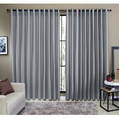 Cortina Tecido Rustico 4,00M x 2,40M Semi Blackout Cinza Para Varão Simples