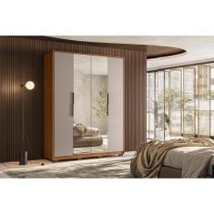 Guarda Roupa 4 Portas E 3 Gavetas c- 2 Espelhos E Pés Attore Nogueira Touch-nude Prime - Demóbile