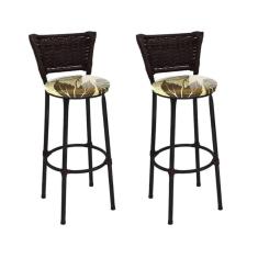 Kit 2 Banquetas Médias Preta com Encosto Junco Argila Assento Floral Marrom