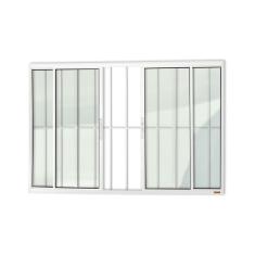 Janela Confort 4 Folhas Com Grade Vidro Liso 120cm X 200cm Brimak Branco