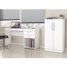 Conjunto Home Office 2 Peças 1 Escrivaninha 2 Gavetas 1 Armário 2 Portas Espresso Móveis Branco New