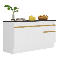 Balcão Cozinha Gabinete Pia 150cm Com Rodapé 3 Portas 1 Gaveta Veneza Multimóveis V2107 Branco/dourado Branco/dourado