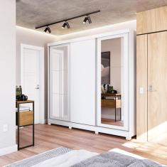 Guarda-Roupa Casal 100% Mdf Kappesberg C/Pés E 6 Espelhos 3 Portas De Correr 8 Gavetas Branco