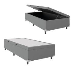 Cama Box Com Baú Solteiro 0,88m Com 41cm De Altura Prince Cinza Cinza