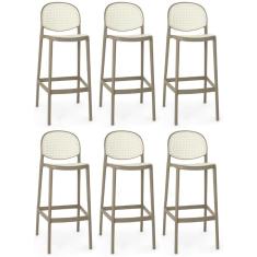 Kit 6 Banqueta Alta Com Encosto Roma Em Polipropileno - Branco/cinza Escuro