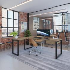 Escrivaninha Em L Yon Presidente Com 1 Gaveta 190x70x75 Vermont-preto