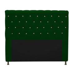 Cabeceira Estofada Cristal 160 cm Queen Size Com Strass Suede Verde - 