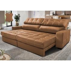 Sofá de Couro Legítimo Retrátil e Reclinável 2,95m Molas Ensacadas Cama inBox Majesty Mel