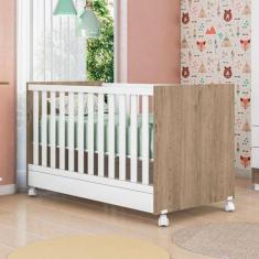 Berço Mini Cama Doce Sonho Qmovi Carvalho Rústico/Branco