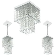 Kit 1 Lustre Cristal Acr. Marry + 2 Pendentes Spark Branco - MARRYLUZ