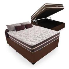 Cama Box Com Baú Casal Marrom + Colchão Casal De Molas - Anjos - Classic Superlastic 138cm