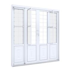 Porta de Correr Aço Central com Postigo e Grade Quadrada 2 Folhas Móveis e 2 Fixas Lucasa Facilità  213cmx200cmx13cm Branco