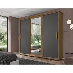 Guarda Roupa Casal com Espelho 3 Portas 4 Gavetas Espanha Rv Móveis Cinamomo/grafite