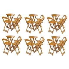 Kit 6 Jogos De Mesa Bistrô De Madeira Dobrável Com 3 Banquetas - Mel