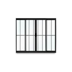 Janela de Correr Abertura Central Exclusiva 4 Folhas Grade Vidro Liso 100x150cm CRV Portas e Janelas Preto
