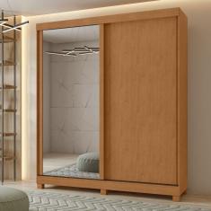 Guarda-Roupa Casal 2 Portas 2 Gavetas Zeine com espelho e com Pés Amêndoa Clean/Off White/Amêndoa Clean