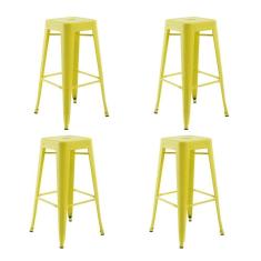 Kit 4 Banquetas Altas Iron Tolix Titan Rivattis Amarela Base Metal
