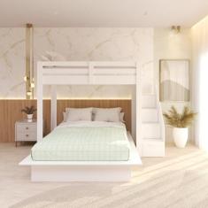 Beliche Family Adulto com Cama Casal Star Plus Branco Perfect Wood