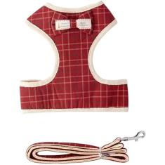 Coleira Peitoral para Cachorros e Guia Estampada Yorkshire Shih-Tzu (P, Vermelha)