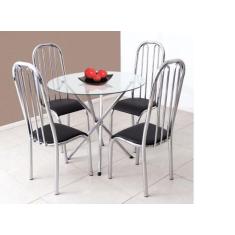 Conjunto Mesa de cozinha Sala de Jantar Monik redonda 90cm Vidro com 8