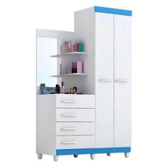 Guarda roupa solteiro com Espelho 2 portas 4 gavetas Melissa ACP Móvei