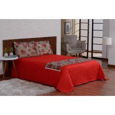 Jogo De Cama Com Colcha Fronhas E Xale 4Peças Vermelho Queen - Beatriz