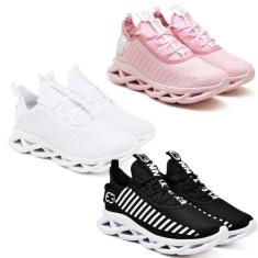 3 Tênis Feminino Corrida Easy Evoltenn Original  Rosa/Branco, Rosa, Br