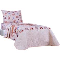 Kit Colcha Solteiro e Jogo de Cama 4 Pç Infantil Cobre Leito - DECORA 