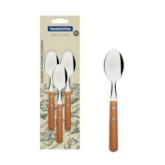 Conjunto De Colheres Para Chá Tramontina Dynamic Com Lâminas Em Aço Inox E Cabos De Madeira Natural 03 Peças