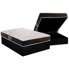 Cama Box Baú Casal: Colchão Ortopédico Anjos D28 / AG65 Pantanal + Base crc Suede Black(138x188)