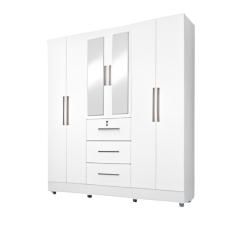 Guarda Roupas Casal Com Espelho 6 Portas 3 Gavetas com pés Tokio Branco Branco